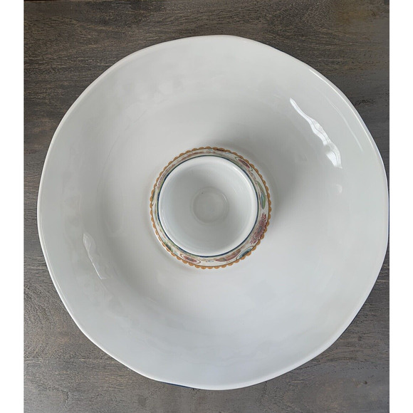 222 FIFTH Suzani Rooster 1 Piece Chip & Dip Serving Bowl Platter 14" Floral EUC - Picture 3 of 14